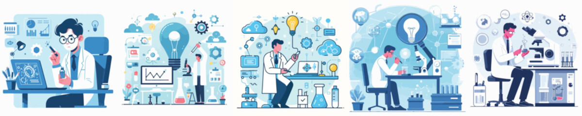 Vector of a professor discovering new research.