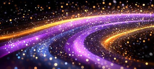 Obraz premium Vivid Trails of Purple, Blue, and Gold Streaks Illuminate Abstract Vector Art, Dynamic Design,