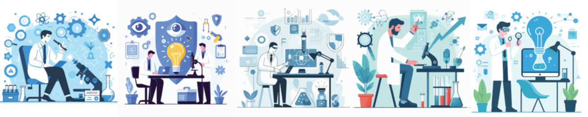 Vector of a professor discovering new research.