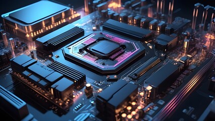 Obraz premium Futuristic Processor Chip on an Advanced Circuit Board