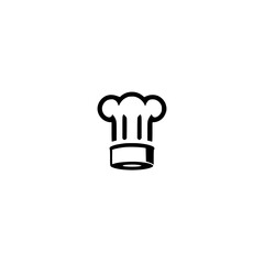 Minimalist Black Chef's Hat Icon: A monochrome flat design on white background.
