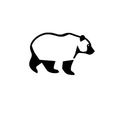 Vector-style silhouette of a panda bear walking on a white background