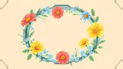 Obraz premium Illustration of a flower wreath in soft pastel colors on a beige background, with space for text.