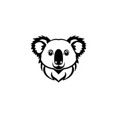 Koala Bear Illustration: Front-facing simple black and white logo of a koala, set against a white background.