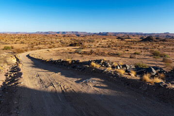 The gravel road to Echo Corner at Augrabies Falls National Park, Northern Cape. South Africa.