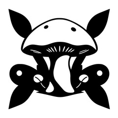 Whimsical Black & White Mushroom Creature with Antennas and Circular Features