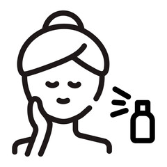 Woman spraying facial mist outline icon