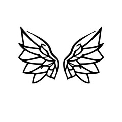 Black and white vector illustration of angel wings set against a white background.