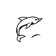 Jumping Dolphin Silhouette: Black and White Illustration with Minimalist Style on White Background
