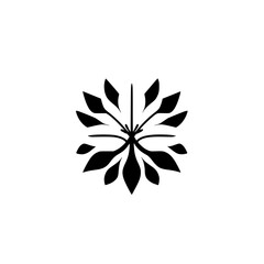 Symmetrical abstract floral design with black leaves on white background.