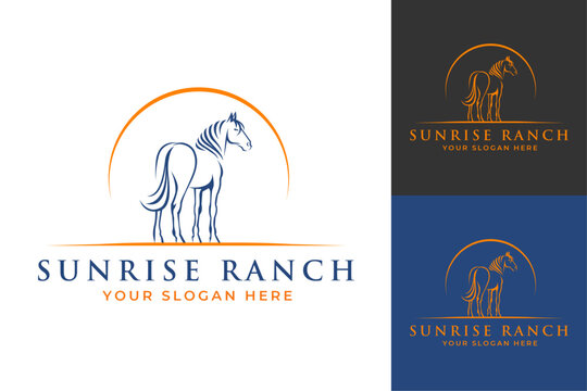 Elegant Sunrise Ranch Horse Logo, Horse logo, Farm Logo.
