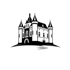 Obraz premium A black and white vector illustration of a castle with towers.