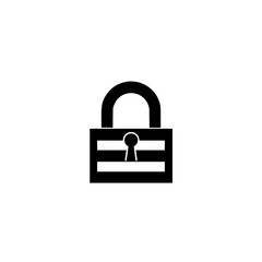 Minimalist representation of a black padlock on a white background.