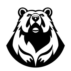 Majestic Black-and-White Bear Head, Illustrative Line Art, Bold, Vector Graphic, Minimalist Style.