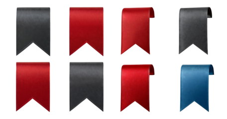 Various Colorful Ribbons in Black, Red and Blue for Craft Projects, isolated on transparent background