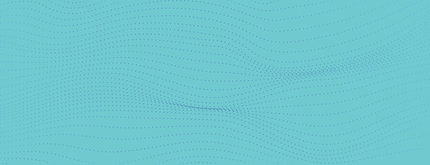 Teal background with wavy dotted pattern. Teal background with dynamic wavy dots. Minimalist blue vector background with wavy digital dots. Technology background. Business background.