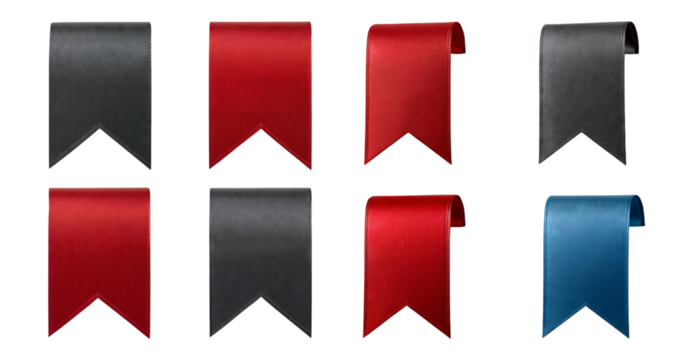 Various Colorful Ribbons in Black, Red and Blue for Craft Projects, isolated on transparent background