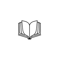 Open Book Illustration: Open book with book pages spread wide in a minimalist style on a white background.