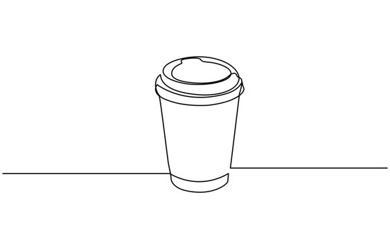 recommend clip art: Continuous one line drawing of paper cup of coffee. One line drawing illustration of coffee takeaway, Paper cup of hot coffee in one Continuous line drawing. Concept of drink to go in line art style.