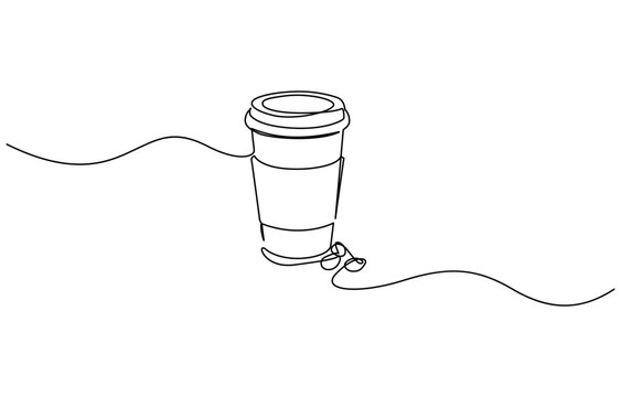 recommend clip art: Continuous one line drawing of paper cup of coffee. One line drawing illustration of coffee takeaway, Paper cup of hot coffee in one Continuous line drawing. Concept of drink to go in line art style.