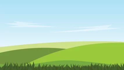 Fototapete Rund green field with grass and blue sky background. landscape cartoon scene © piggu