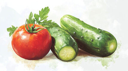 Vector vegetables cucumber and tomato label template icon.