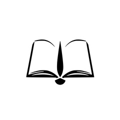 Open Book Silhouette: Black and white book with open pages, the essence of learning