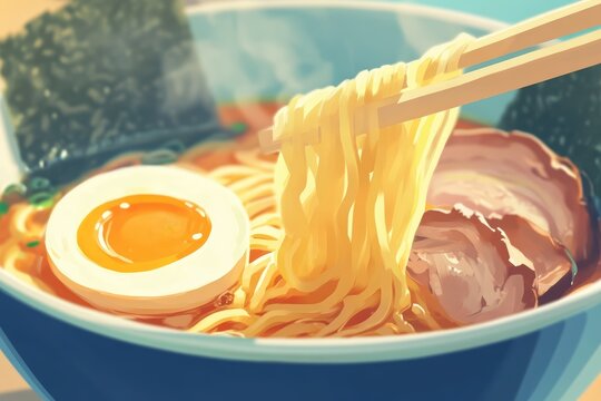 Delicious japanese ramen bowl with steaming noodles and egg for culinary inspiration