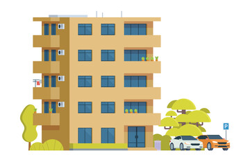 Apartment Building Vector Illustration. Urban Mid-Rise Housing in Flat Style and Clean Design
