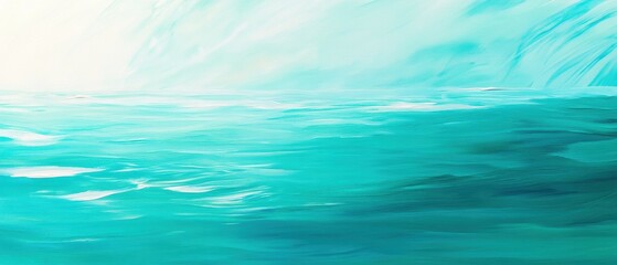 Obraz premium Turquoise ocean water with gentle waves and soft light, serene seascape painting, calming background for relaxation or nature-themed projects.
