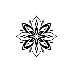 Symbolic monochrome floral design with a symmetrical star-like shape.