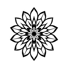 Black and white symmetrical flower design, a minimalist ink-style floral graphic on a white background.