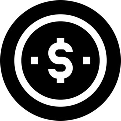Minimalist coin glyph icon in a monochrome vector style. This simple design symbolizes currency, wealth, savings, and financial transactions, making it ideal for fintech, banking, investment, and UI/U