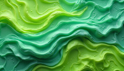 Fototapeta premium Vibrant flowing green and turquoise textures with water droplets, abstract nature art 