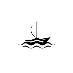 Minimalist black and white sailing boat illustration. A simple yet detailed graphic with a stylized boat at sea.