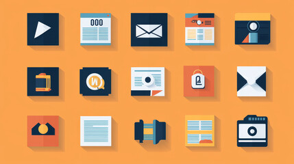 Hot news icons flat style colorful set websites mobile and print media newspaper communication concept internet information vector illustration.