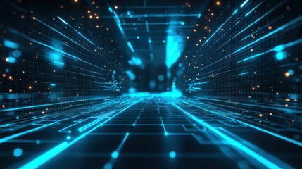 A sleek, futuristic backdrop with AI-inspired neural network graphics and glowing blue lines.