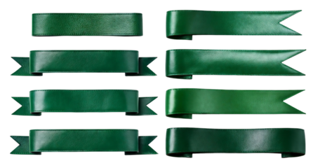 Variety of Green Ribbons with Different Styles and Shapes, isolated on transparent background