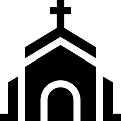 Fototapeta premium Minimalist church glyph icon in a monochrome vector style. This simple design symbolizes Christianity, worship, faith, and religious gatherings, making it ideal for religious content, community servic