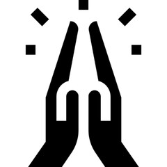Minimalist prayer glyph icon in a monochrome vector style. This simple religious symbol represents faith, spirituality, devotion, and meditation, making it ideal for religious content, apps, and brand
