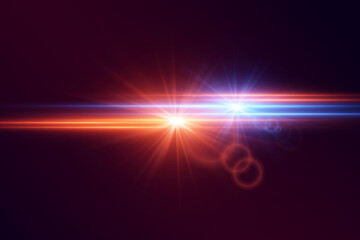 Magic light red and blue flares, lens flare and stars, line light.