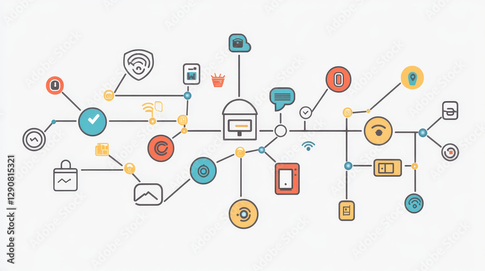 Poster thin lines connection icons outline set of big data center group cloud computing system internet pro