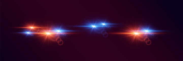 Magic light red and blue flares, lens flare and stars, line light.