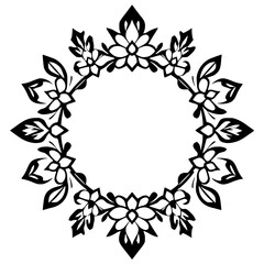 Intricate black floral wreath, a stylized ornamental circular design with floral motifs.