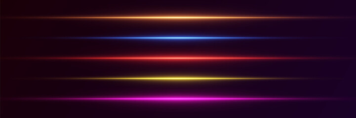 Horizontal neon effects, laser beam light and flash.