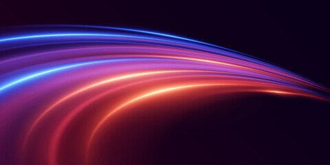 Neon light effect of swirl and speed. The magic of moving fast lines.