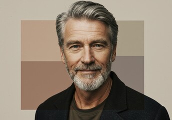 Obraz premium Portrait of a Mature Man with a Confident Smile in a Stylish Jacket, Perfect for Business or Lifestyle Themes
