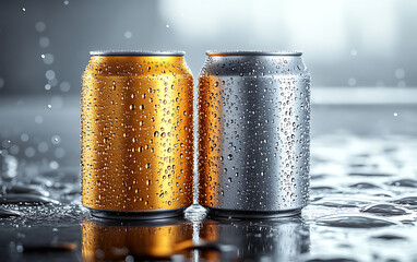 Realistic Vector Illustration of Aluminum Cans with Water Drops  
