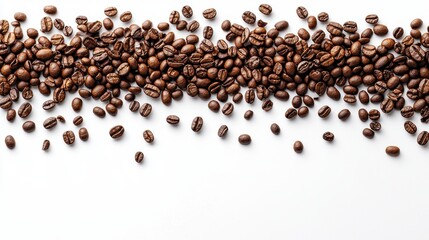 Roasted Coffee Beans Border on White Background