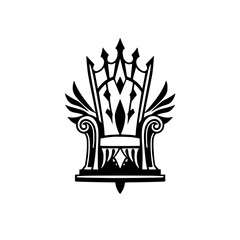 Black and White Throne Illustration, a stylized, simplistic graphic representation of an elegant crown-topped chair.